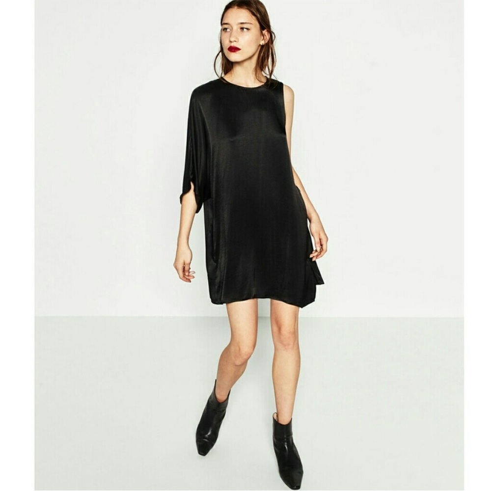 ZARA | Satin One-Sleeve Asymmetrical Dress